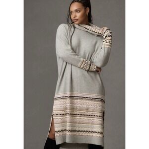 Daily Practice Anthropologie L Fair Isle Sweater Dress Detachable Turtleneck